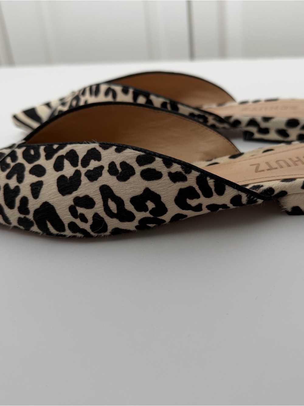 SCHUTZ Leopard & Zebra Print Pointed Toe Mules - Black & Cream - Picture 3 of 11